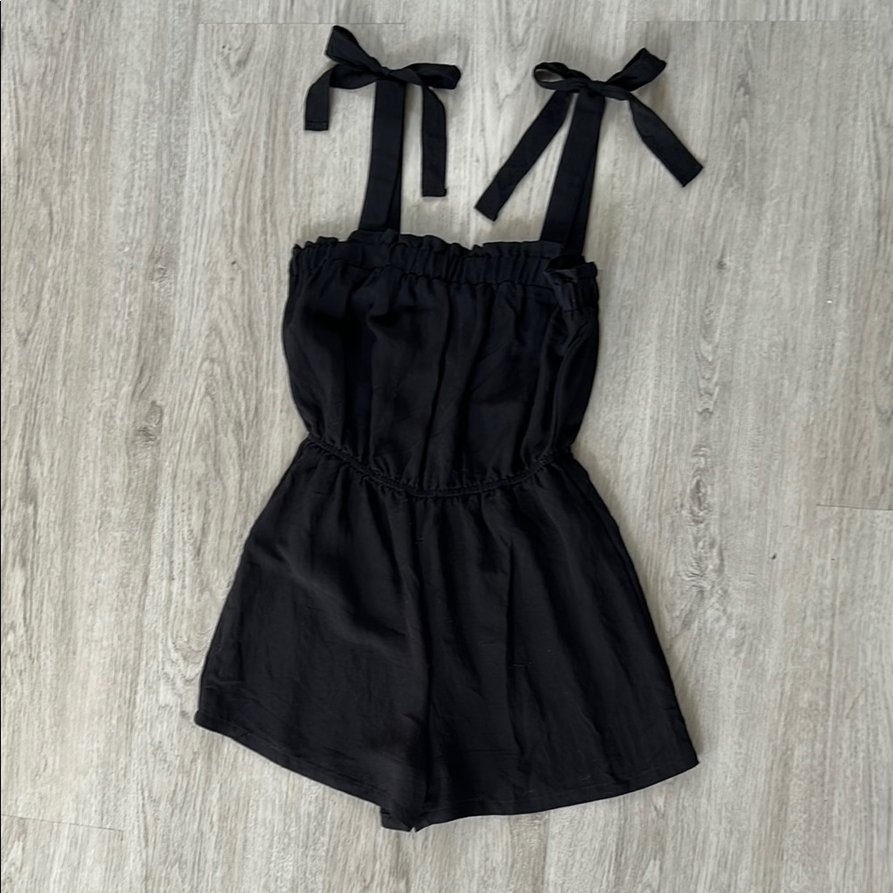 Blu Pepper Black Romper with Bow Straps and Relaxed Fit